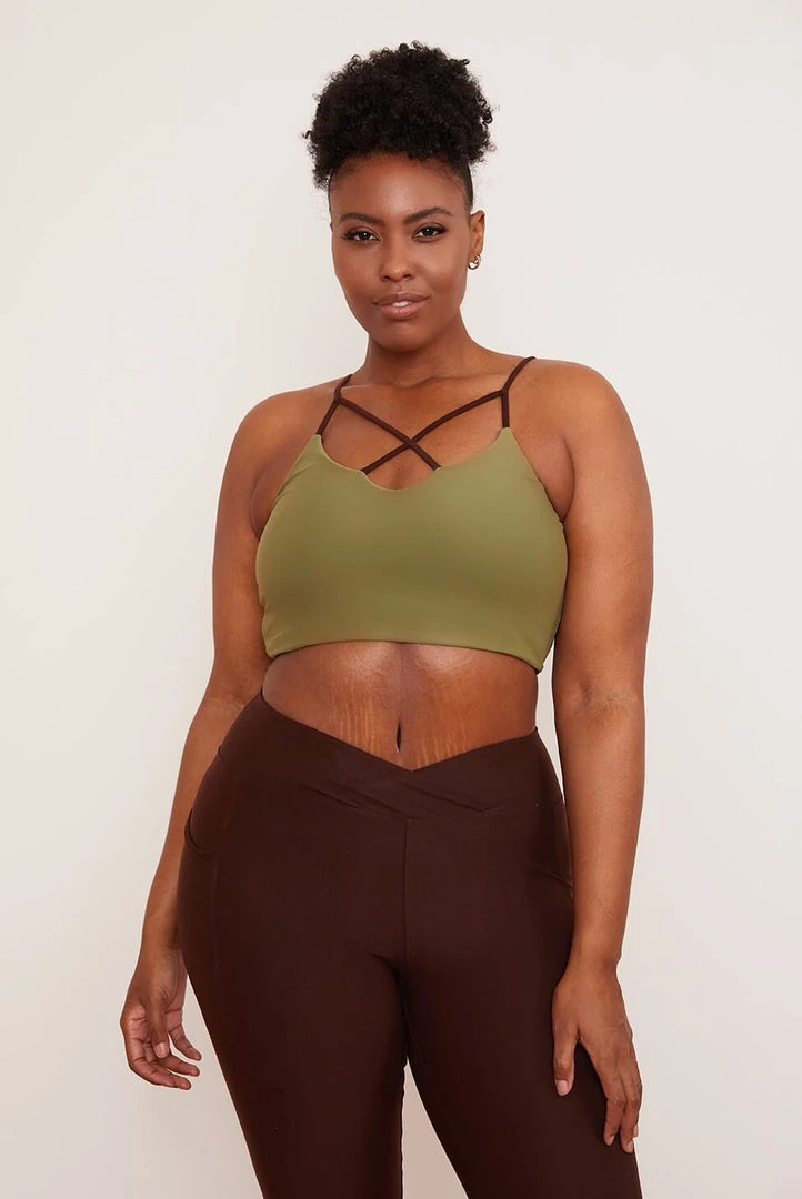 Wolven Reversible Crisscross Four-Way Recycled Top - Chai Activewear + Athleisure Wolven Reversible Crisscross Four-Way Recycled Top - Chai Activewear + Athleisure
