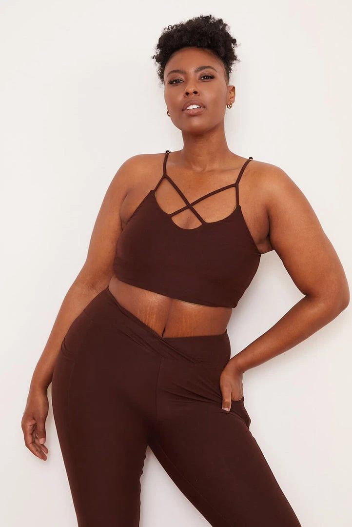 Wolven Reversible Crisscross Four-Way Recycled Top - Chai Activewear + Athleisure Wolven Reversible Crisscross Four-Way Recycled Top - Chai Activewear + Athleisure