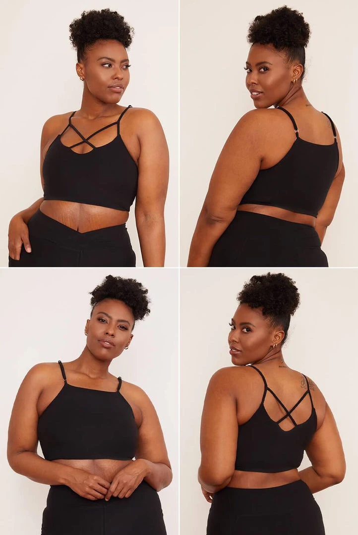 Wolven Activewear + Athleisure Reversible Crisscross Four-Way Recycled Top - Onyx Wolven Activewear + Athleisure Reversible Crisscross Four-Way Recycled Top - Onyx