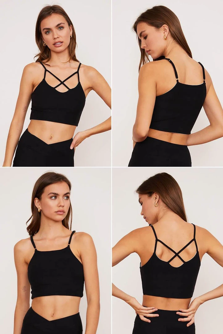 Wolven Activewear + Athleisure Reversible Crisscross Four-Way Recycled Top - Onyx Wolven Activewear + Athleisure Reversible Crisscross Four-Way Recycled Top - Onyx