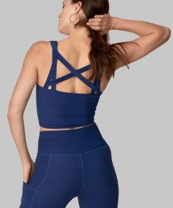 Wolven Activewear + Athleisure Double Cross Recycled Top - Indigo