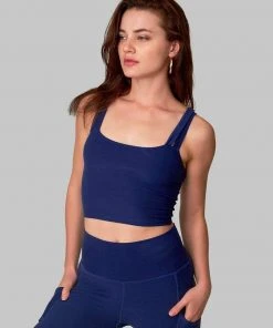 Wolven Activewear + Athleisure Double Cross Recycled Top - Indigo