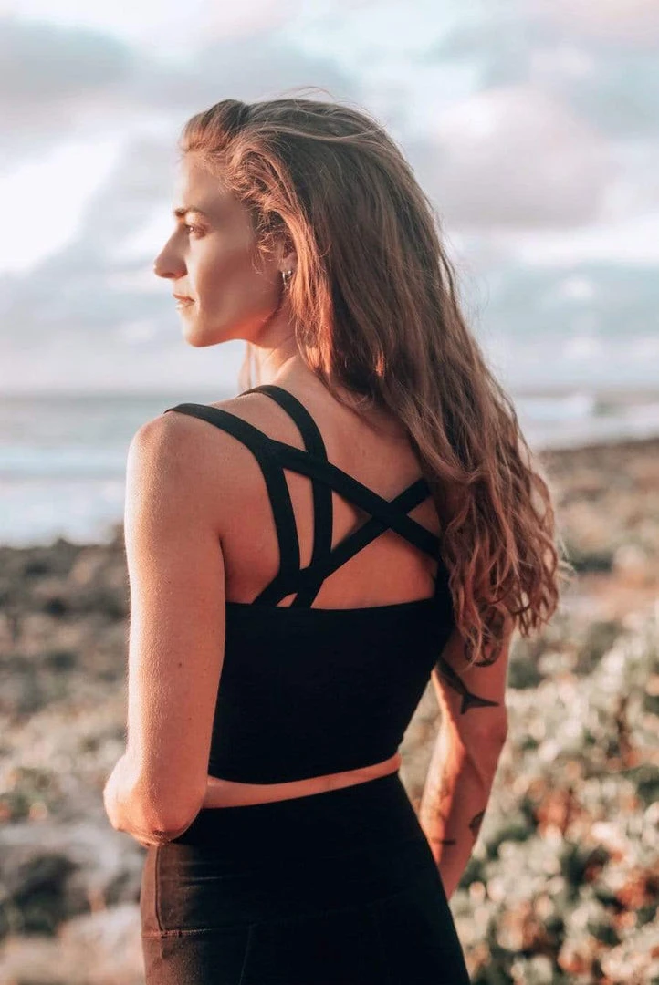 Wolven Double Cross Recycled Top - Onyx Activewear + Athleisure Wolven Double Cross Recycled Top - Onyx Activewear + Athleisure