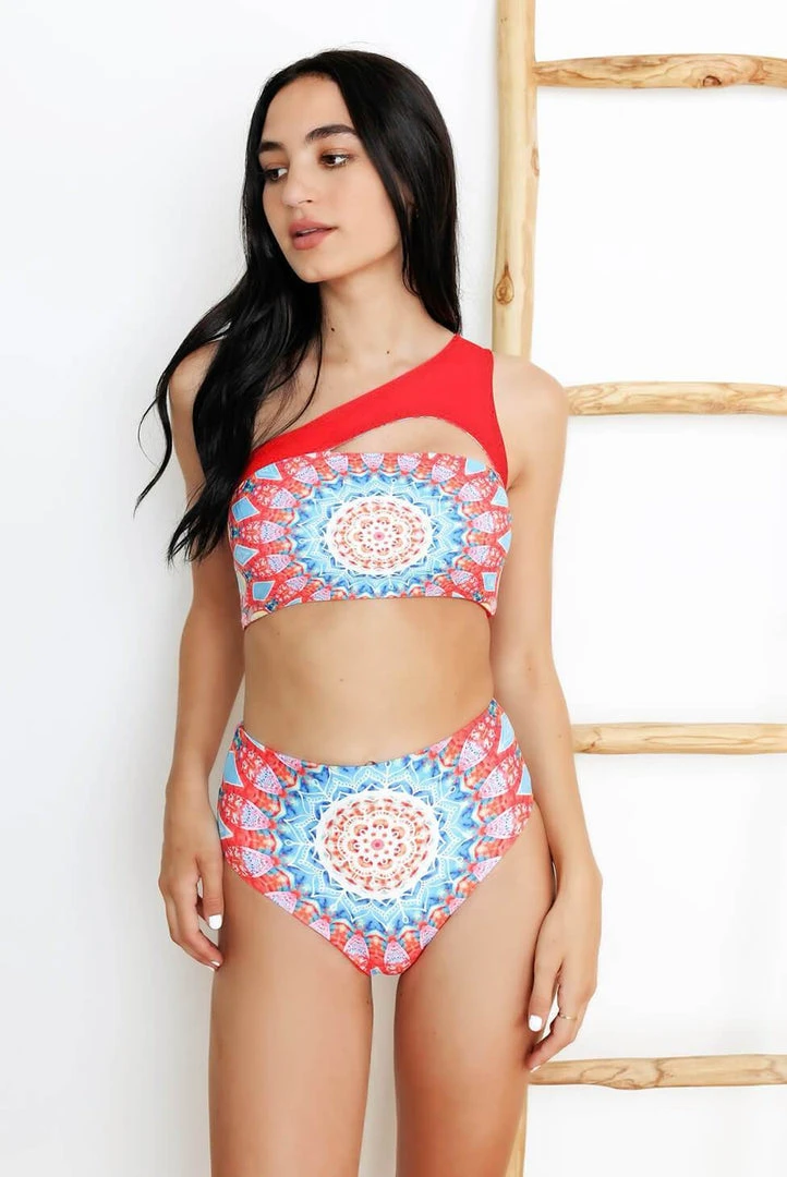 Wolven Reversible One Shoulder Recycled Swimsuit Top - Santorini Wolven Reversible One Shoulder Recycled Swimsuit Top - Santorini