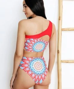 Wolven Reversible One Shoulder Recycled Swimsuit Top - Santorini 6 Wolven Reversible One Shoulder Recycled Swimsuit Top - Santorini