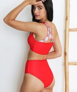 Wolven Reversible One Shoulder Recycled Swimsuit Top - Santorini 2 Wolven Reversible One Shoulder Recycled Swimsuit Top - Santorini