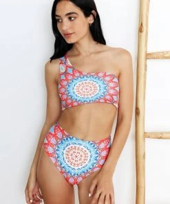 Wolven Reversible One Shoulder Recycled Swimsuit Top - Santorini 5 Wolven Reversible One Shoulder Recycled Swimsuit Top - Santorini