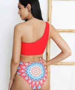 Wolven Reversible One Shoulder Recycled Swimsuit Top - Santorini 7 Wolven Reversible One Shoulder Recycled Swimsuit Top - Santorini