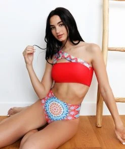 Wolven Reversible One Shoulder Recycled Swimsuit Top - Santorini 8 Wolven Reversible One Shoulder Recycled Swimsuit Top - Santorini