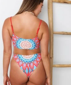 Wolven Reversible Ruched Recycled Swimsuit Top - Santorini