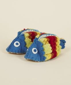 Silk Road Bazaar Wool Baby Booties - Fish