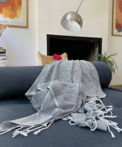 Hilana: Upcycled Cotton Home Goods Yalova Upcycled Marbled Turkish Towel / Blanket - Black