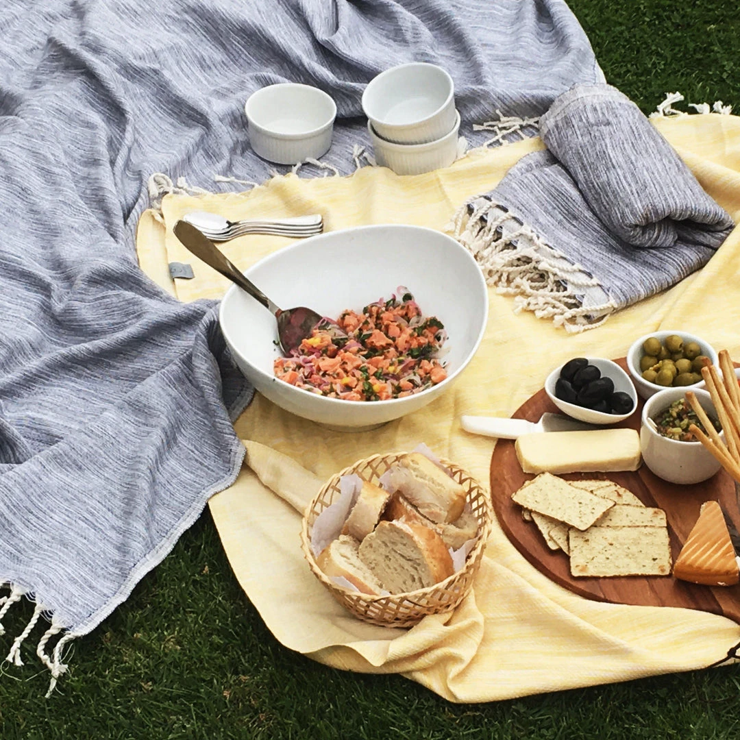 Hilana: Upcycled Cotton Yalova Upcycled Marbled Turkish Towel / Blanket - Blue Hilana: Upcycled Cotton Yalova Upcycled Marbled Turkish Towel / Blanket - Blue