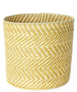 Swahili African Modern Yellow And Natural Maila Milulu Reed Basket